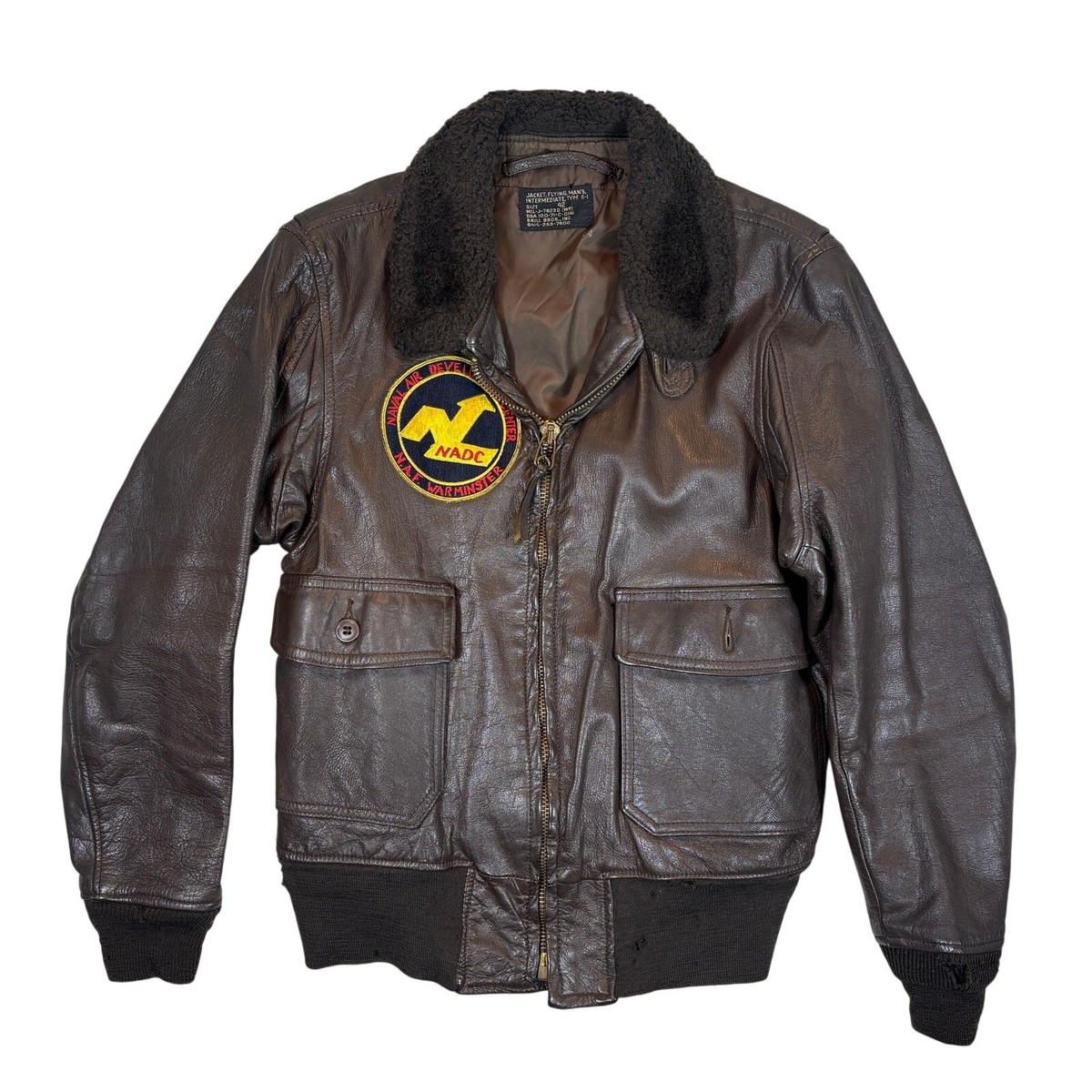 Vintage USN G-1 Leather Sherling 1971 Flight Jacket 42 Large Brown