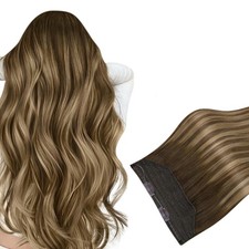 Easyouth FISHLINE 18" Dark Brown Fading-Caramel Human Hair Extensions FP 4-4-27