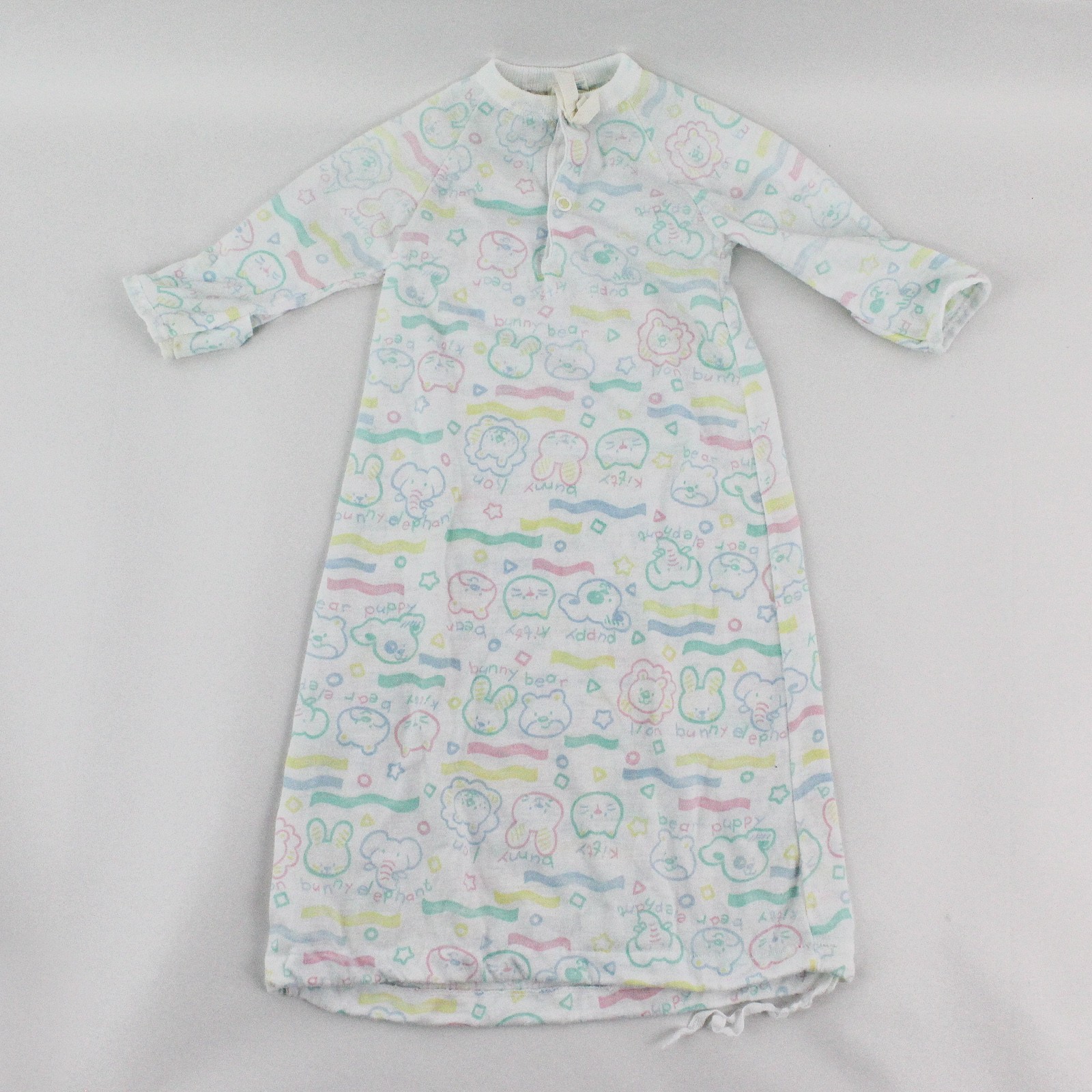 VTG Mother Goose by Oneita Pastel Animal-Themed Nightgown Newborn 0-16 lbs