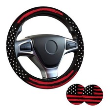 Steering Wheel Cover for Women Men, Anti-Slip High American Flag Red Line