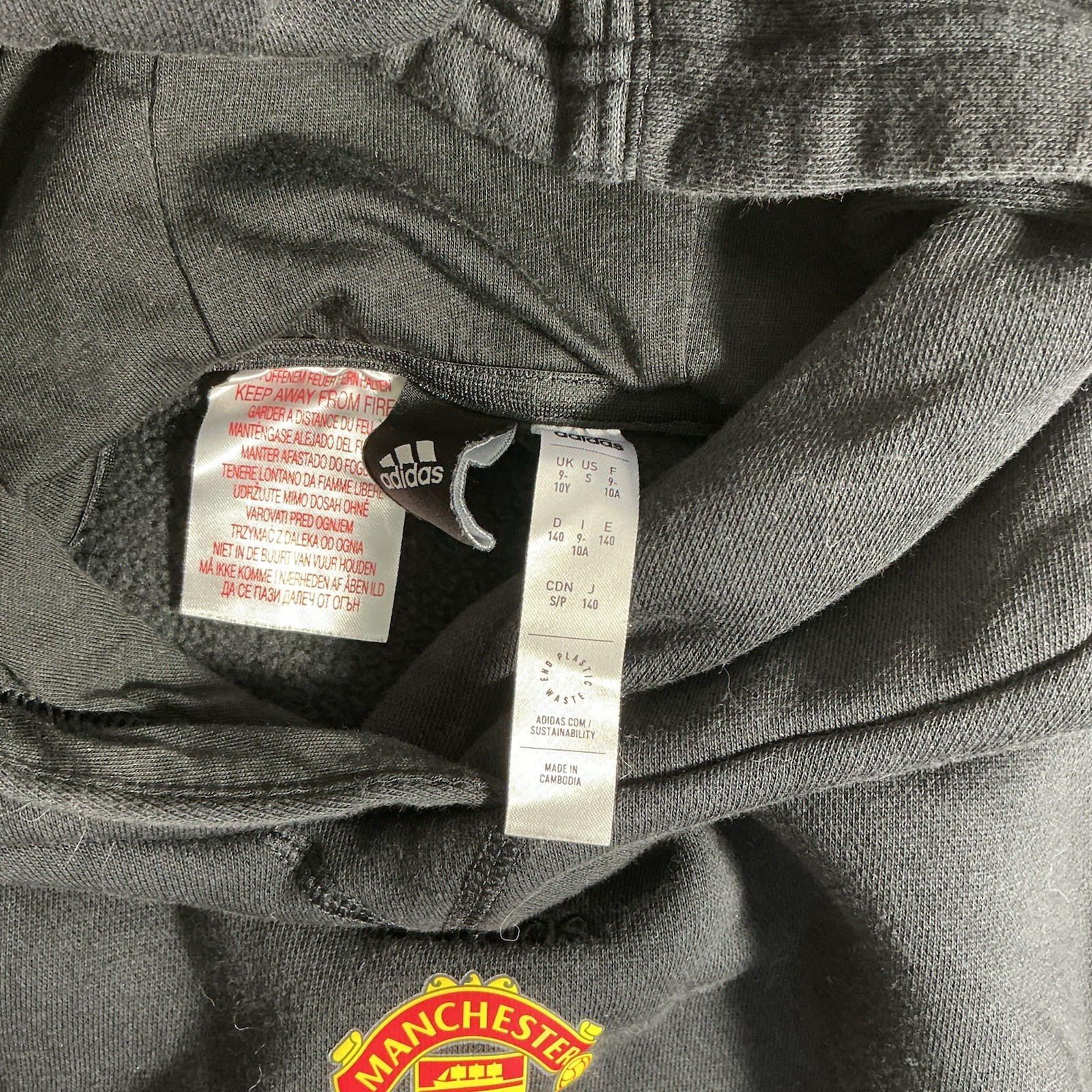Kids Girls Manchester United Cropped Top Hoodie Black 9 - 10 Years Adidas image 4