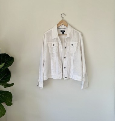 JNY Jone New York 100% Linen  Jacket Pockets Sz L Coastal Minimalist Minimal