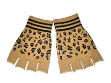 Leopard animal print fingerless gloves One Size Light Tan
