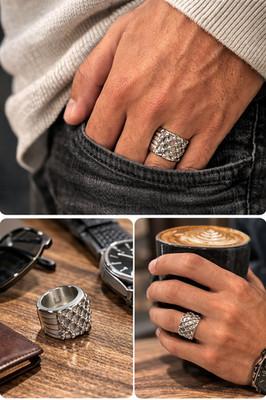 18K polierter Unisex fünfreihiger Edelstahl 3D versilbert schwerer Haltering