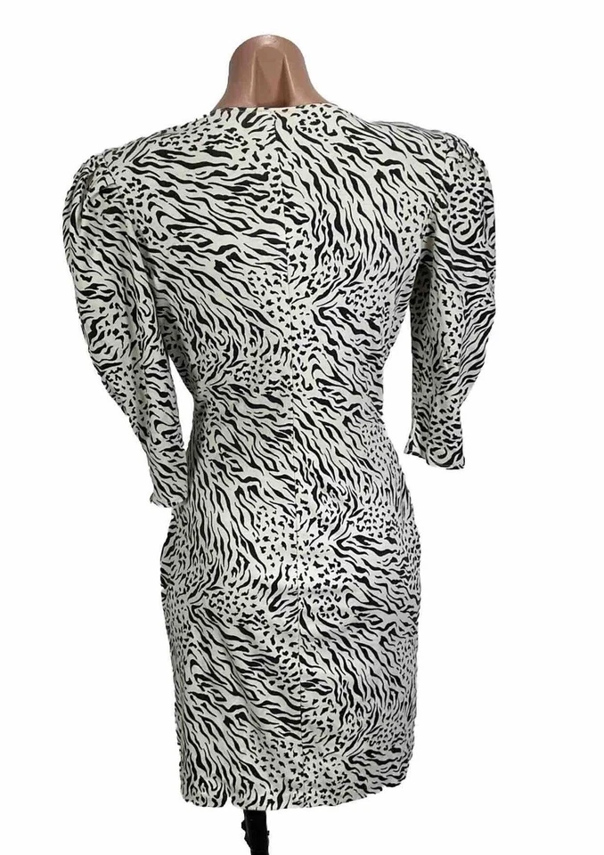 Vtg 80s All That Jazz Leopard Print Faux Wrap Dress Shoulder Pads Spandex Sz 11 - Image 2 of 4