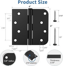 3 Pack Matte Black 4 Inch Exterior Door Hinges, removable pin 5/8" radius corner