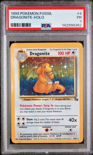 PSA 1 PR 1999 Pokemon Fossil Dragonite Holo 4/62 Holo Foil WOTC Unlimited