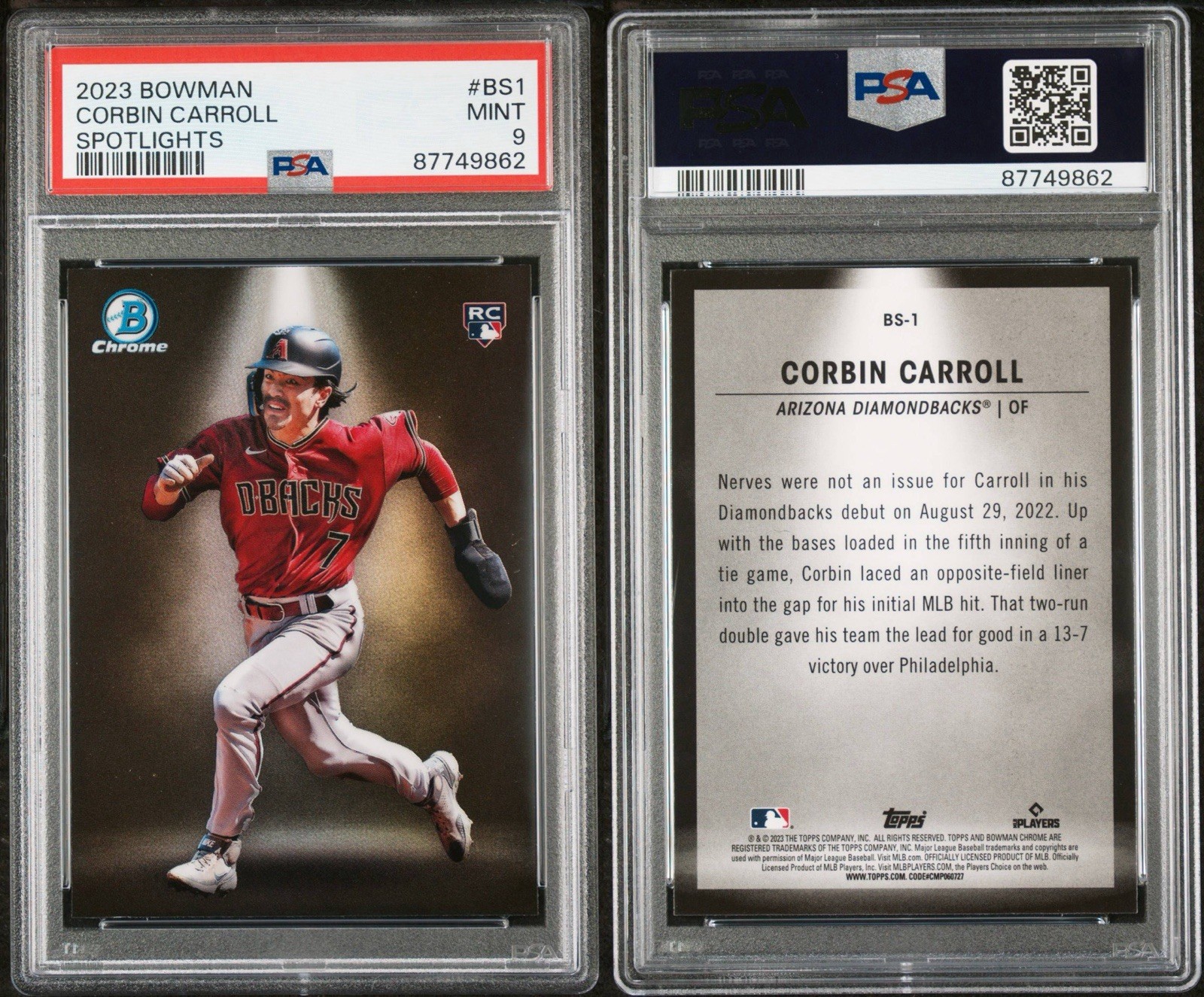 2023 Bowman Spotlights #BS1 Corbin Carroll RC PSA 9 MINT view 3