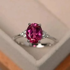 2.50Ct Oval Cut Lab Created Pink Ruby Engagement Halo Ring 14k White Gold Plated