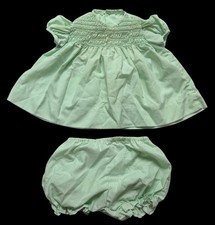 Vintage 1970s Baby Infant Dress Fits Like 6-9 Months Smocked Mint Green Bloomers