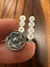 Set Of Ten  13mm Round Silver Tone Shank Buttons With Design