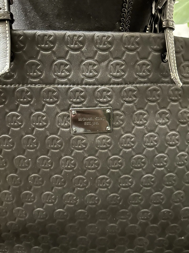 Michael Kors Jet Handbag Tote Purse Black Monogram Signature Large - Image 2 of 4