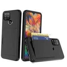 Motorola Moto One 5G Ace Case with Card Holder,Hybrid Rugged Protective Black