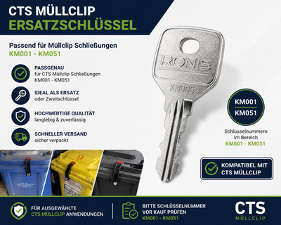 CTS Müllclip Schlüssel KM001 - KM051 Ersatzschlüssel Ronis