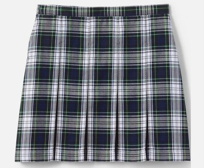 Lands' End School Uniform Girls 10 White Plaid Box Pleat Skirt Top of the Knee