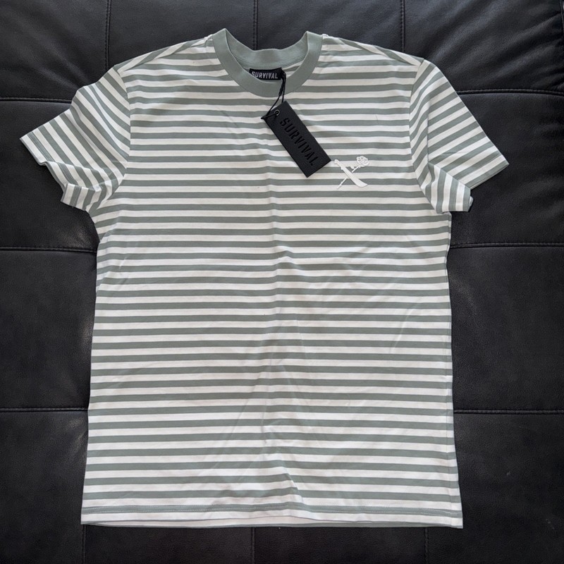 Men’s Survival Striped T Shirt Size Small NWT Clay Green
