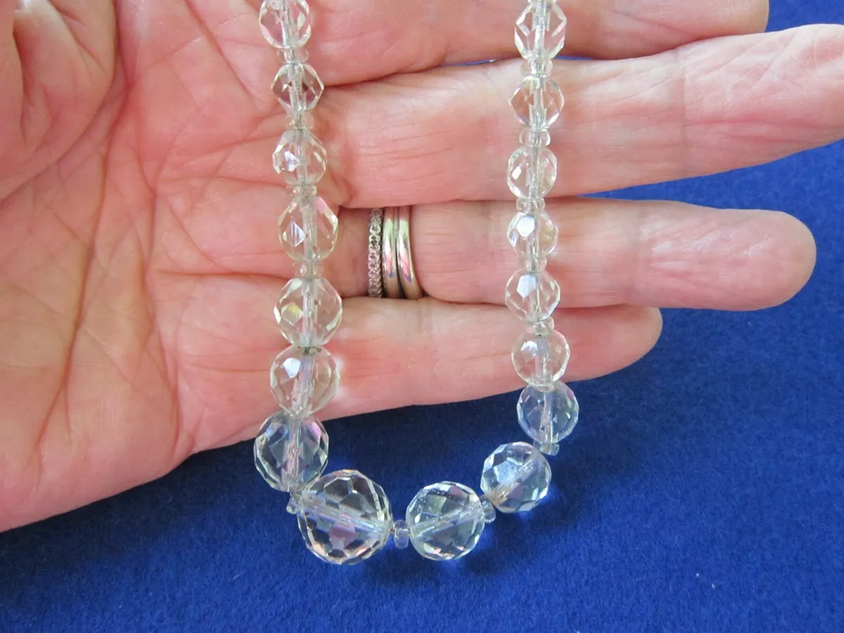 Vintage Clear Glass Faceted CRYSTAL Bead Necklace 17