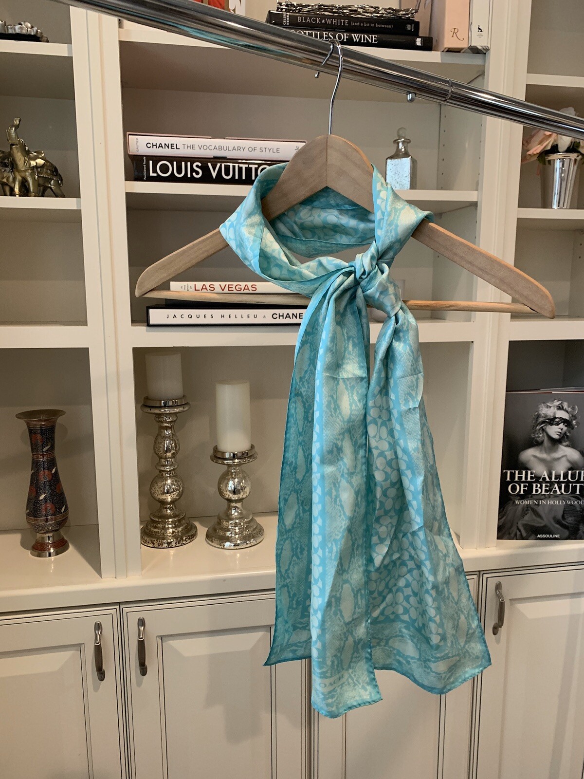 Coach Turqouise Logo And Snakeskin Silk Scarf Gem