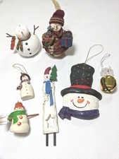 Vintage Snowman Christmas Ornaments Wood Resin Foam Metal Acrylic Y2K Lot of 7