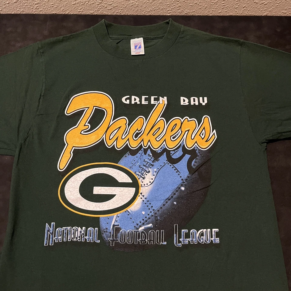 老式绿湾包装工队衬衫 NFL 足球标志 7 男式 1990 年代头盔大球 — 第 2/4 张图片