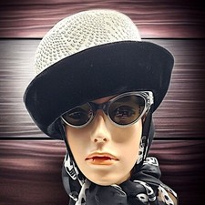 Vintage Silver Metallic Polka Dot Porkpie Hat With Black Velvet Brim & Band