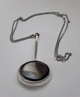 Vintage Costume Jewelry Pendant Silver Tone Mother-of-Pearl