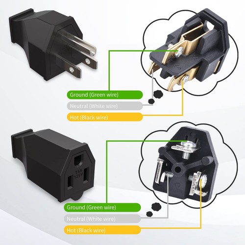 1 Set Extension Cord Ends Electrical Plug and Connector NEMA 5-15R 15A 125V B... - Picture 4 of 6
