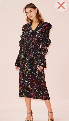 Never Fully Dressed Black Multi Colour Midi - Long black Dress UK 12