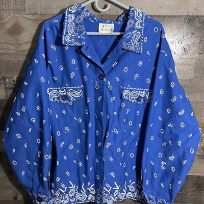 Vintage Quacker Factory Blue Paisley Bandana Style Button Shirt XXL