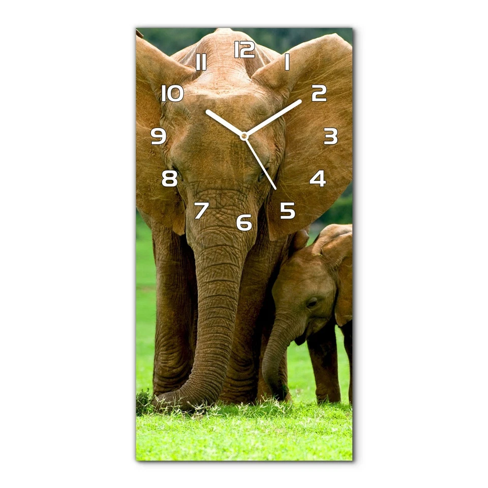 Wanduhr Glasuhr 30x60 Küchenuhr Echt-Glas Elefantenmutter mit Baby Afrika - Bild 4 von 4