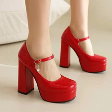 Women's Chunky Block High Heels Mary Jane Shoes Platform Ankle Strap Shoes Pumps