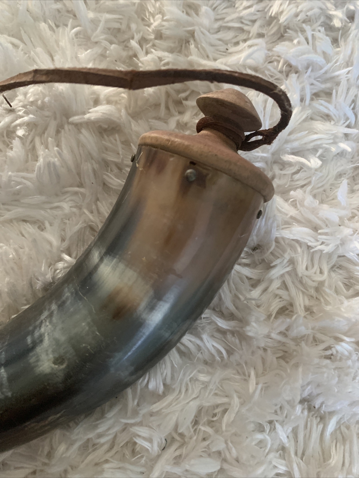Vintage Powder Horn 10” with leather strap eBay