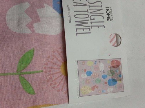 Pink Dish Towel 100% Cotton Tea Towel Floral Eggs Print NWT - Picture 3 of 4