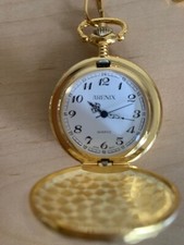 GOLD METAL POCKET QUARTZ WATCH NEW