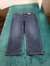 Lee Jeans Sz 8 Womens Blue Stretch Pants Ladies Stormy Lines Mid Rise Capri NWT