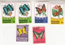 Grenada Grenadines 1975. Butterflies Sc #75-77 MNH + Togo, Yugoslavia Used