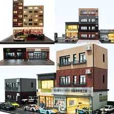 1/64 Diorama Diecast Car Garage Model LED City Street Building Model Display Toy