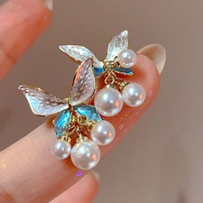 Fashion Earings Gold Plated Pearl Dangle Drop Jewelry Earrings For Womens Girls