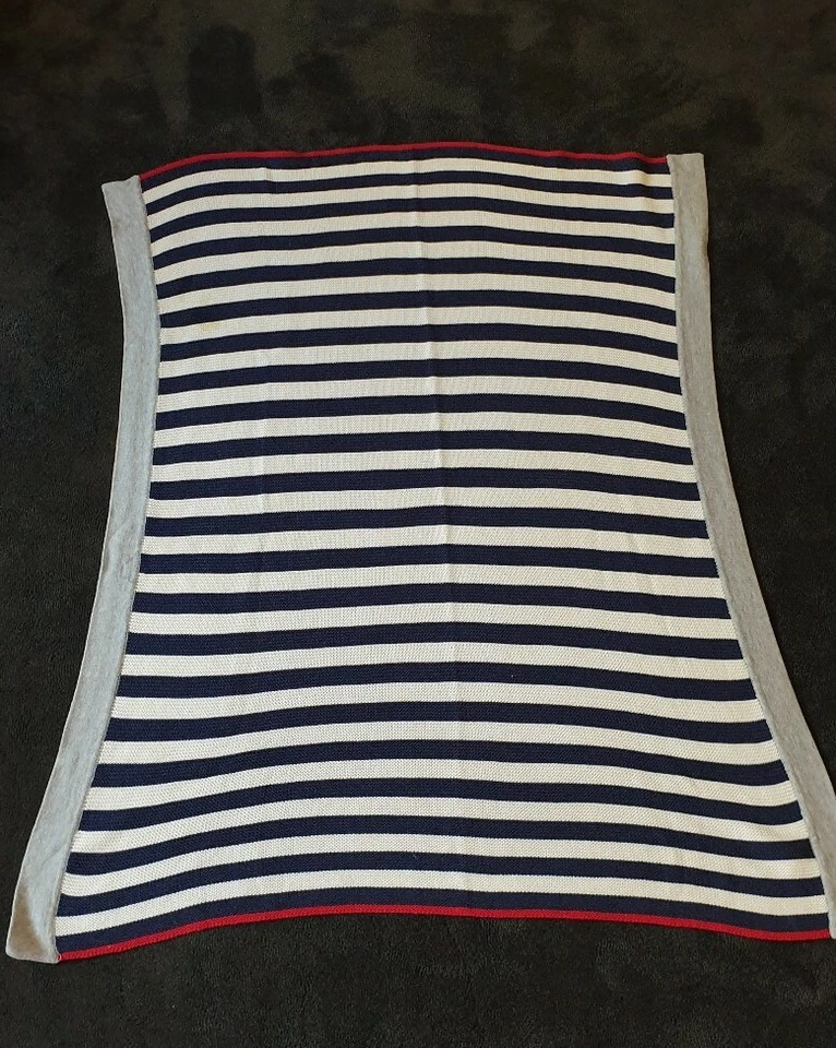 PUREBABY NAVY, IVORY AND RED STRIPE KNIT BABY COT BLANKET - image 2 of 4