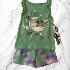 Star Wars The Mandalorian Girls Baby Yoda Shirt Short Set Size 18m 18 months NWT