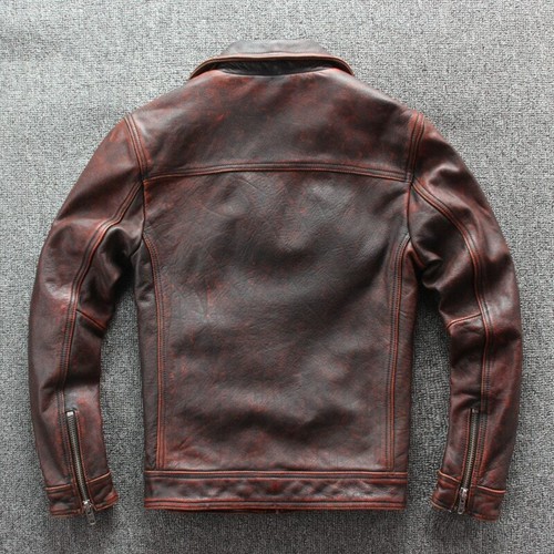 Men’s Motorcycle Biker Vintage Cafe Racer Distressed Brown Real Leather Jacket - Picture 2 of 3