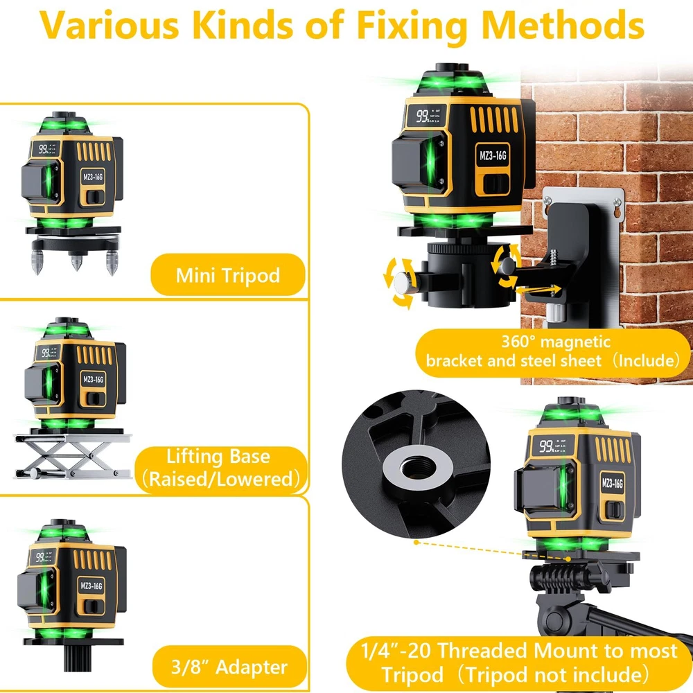 Laser Level 360 Self Leveling - 16 Lines Green Nivel Level, 4x360° 4D High Ac...