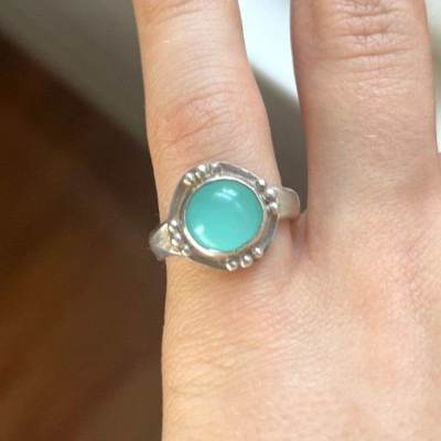 Chrysoprase Sterling Silver Ring ~7.75 Handmade Studio Gemstone Art Jewelry 925