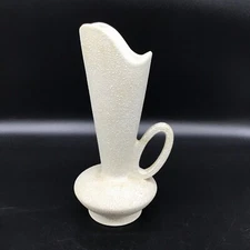 Mid Century Modern Large White Speckled Pitcher Vase handle CC Original USA