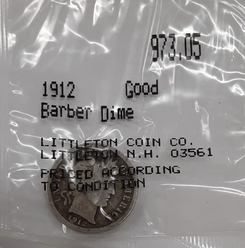 1912 Liberty Head 'Barber' Dime - Good Cond in Littleton Packaging