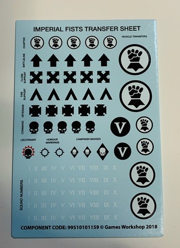 Imperial Fists Space Marine Primaris Upgrade Transfer Sheet 62mm x92mm