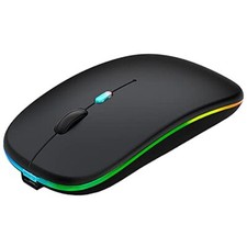 Slim Rechargeable Wireless Bluetooth LED Mouse Dual Mode Matte Black