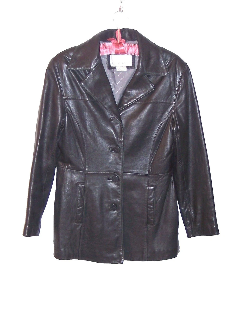 Nine West Genuine High Quality Leather Womens Black Soft Coat Jacket Size M  | eBay