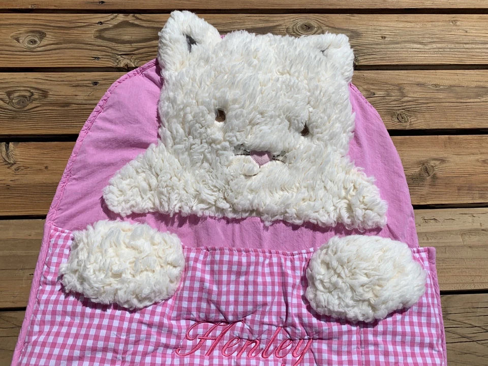 Saco de dormir Pottery Barn Kids Shaggy Kitty Cat rosa guinga 26 x 62" HENLEY Foto 2 de 4