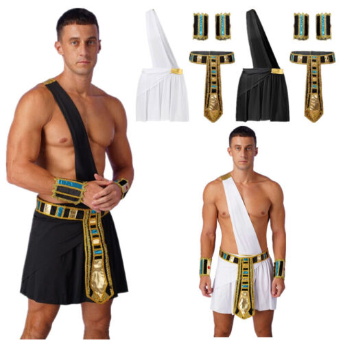 Mens Egyptian Pharaoh Halloween Fancy Dress Costume Set Skirt+ Belt +Wrist Band - Picture 1 of 33